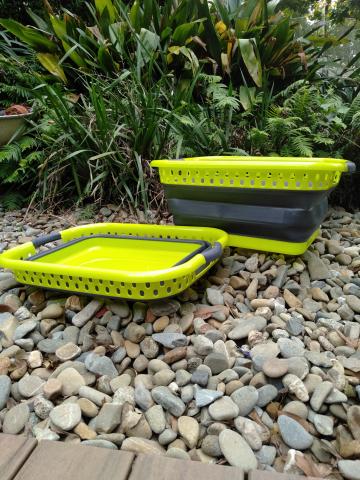 Collapsible foldable washing baskets green and grey