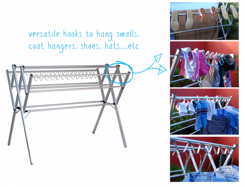 Clothes airer versatile hooks to hang your smalls or coat hangers
